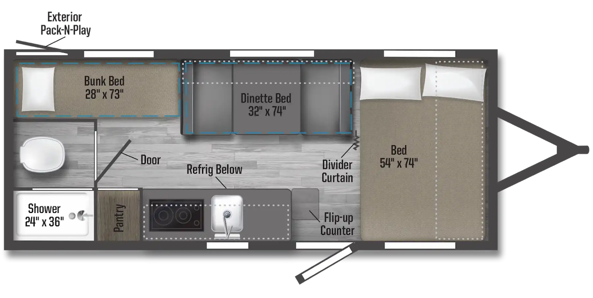 Layout of our Winnebago 1700BH travel trailer