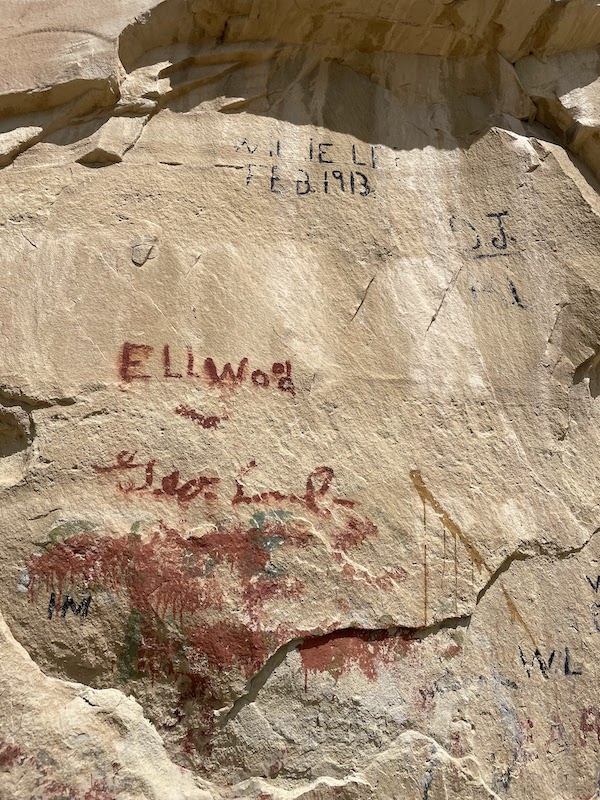 old signatures on the stone wall in Utah