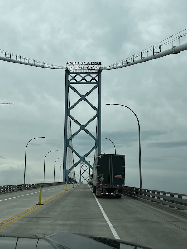 Driving onto a bridge to Canada