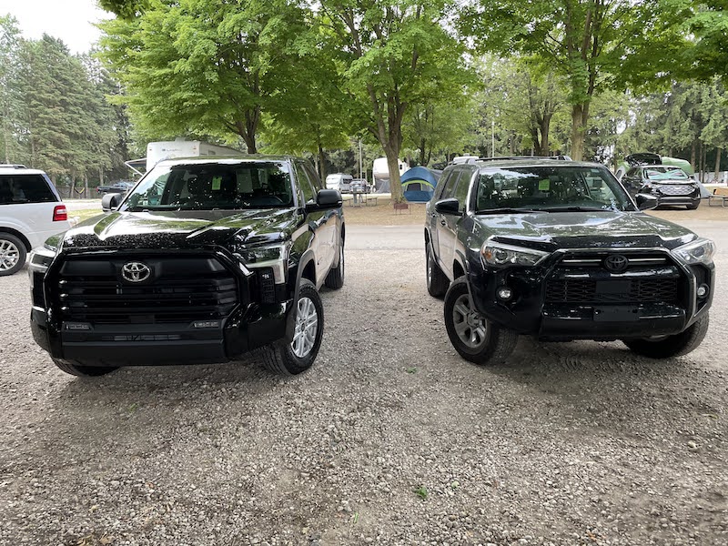 Our new Tundra next to our old 4Runner