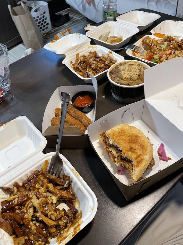 Some vegan junk food on a table