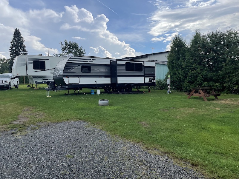 Our camper setup in Shawinigan at the campsite where we stayed the most. Doesn't really show the charm of the campground.