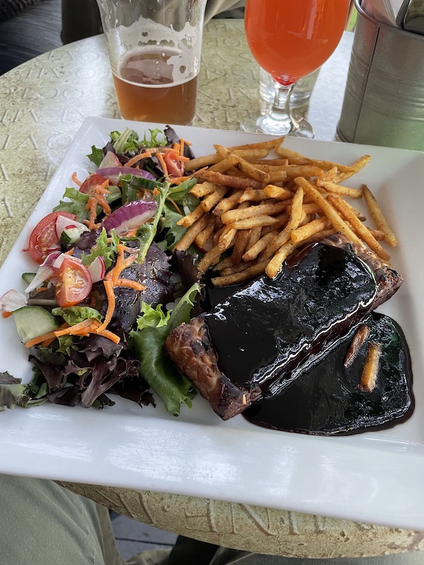 An amazing vegan tempeh dish I had at a restaurant halfway to the apple orchards