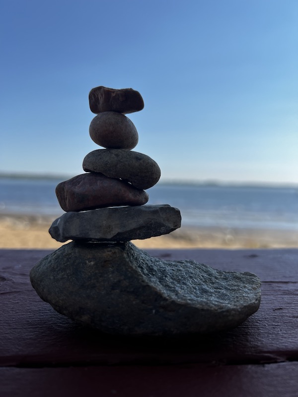 A rock pile formation on a table that our daughter made